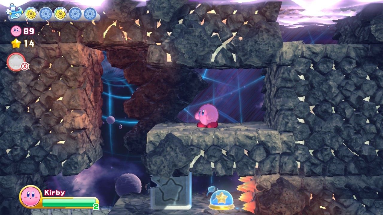 Kirby's Return To Dream Land Deluxe Dangerous Dinner Stage Two Kirby Above Block And Star Button