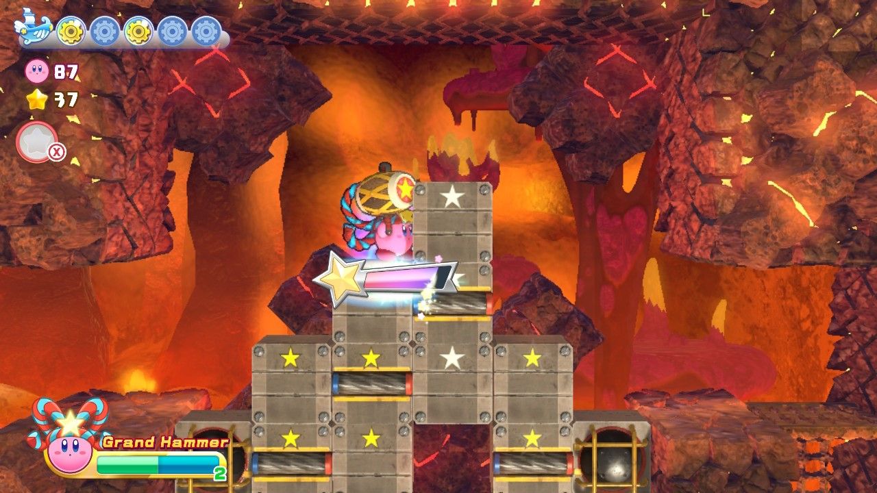 Kirby's Return To Dream Land Deluxe Dangerous Dinner Stage Two Kirby On Top Of First Wire Blocks