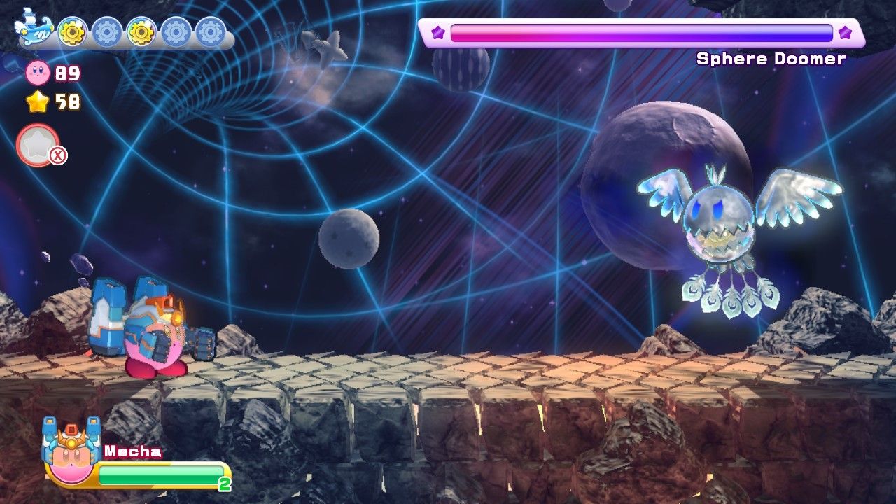 Kirby's Return To Dream Land Deluxe Dangerous Dinner Stage Two Sphere Doomer Boss Fight