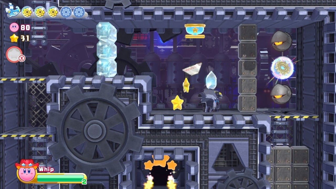 Kirby's Return To Dream Land Deluxe Egg Engines Stage Five Kirby Holding Rupee To Get Energy Sphere