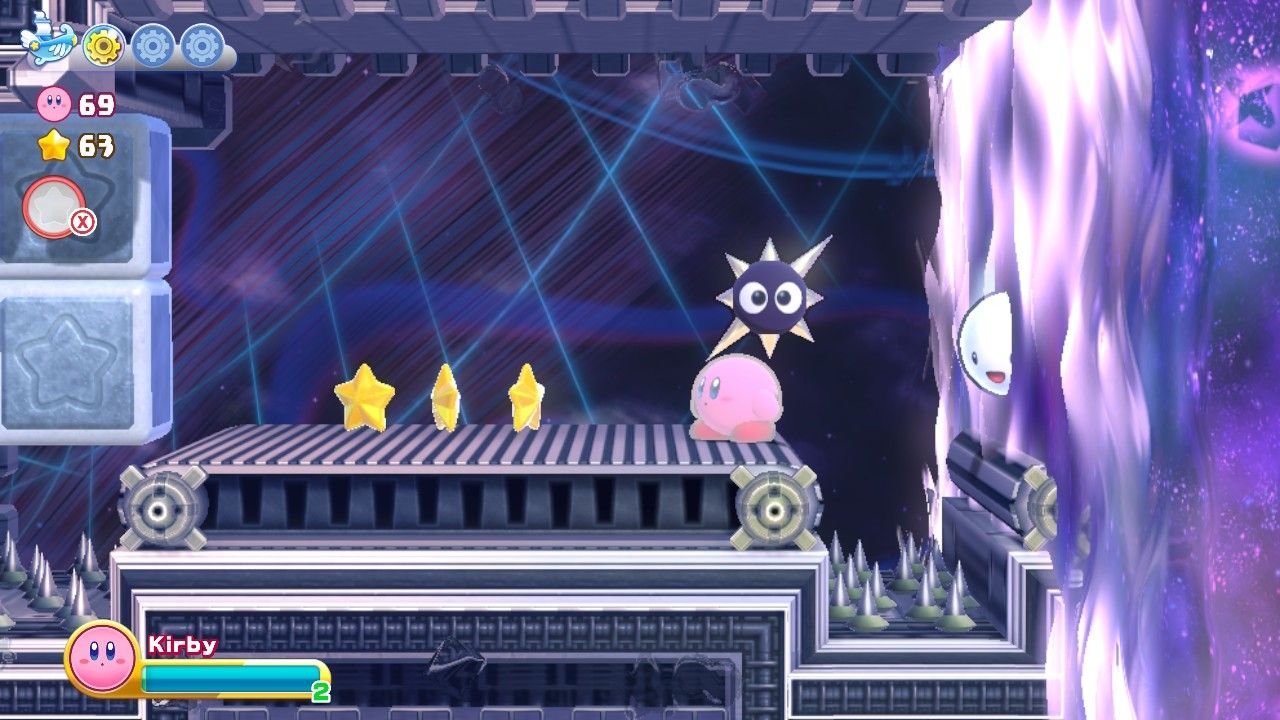 Kirby's Return To Dream Land Deluxe Egg Engines Stage One Blocks Ahead And Wall Closing In On Kirby