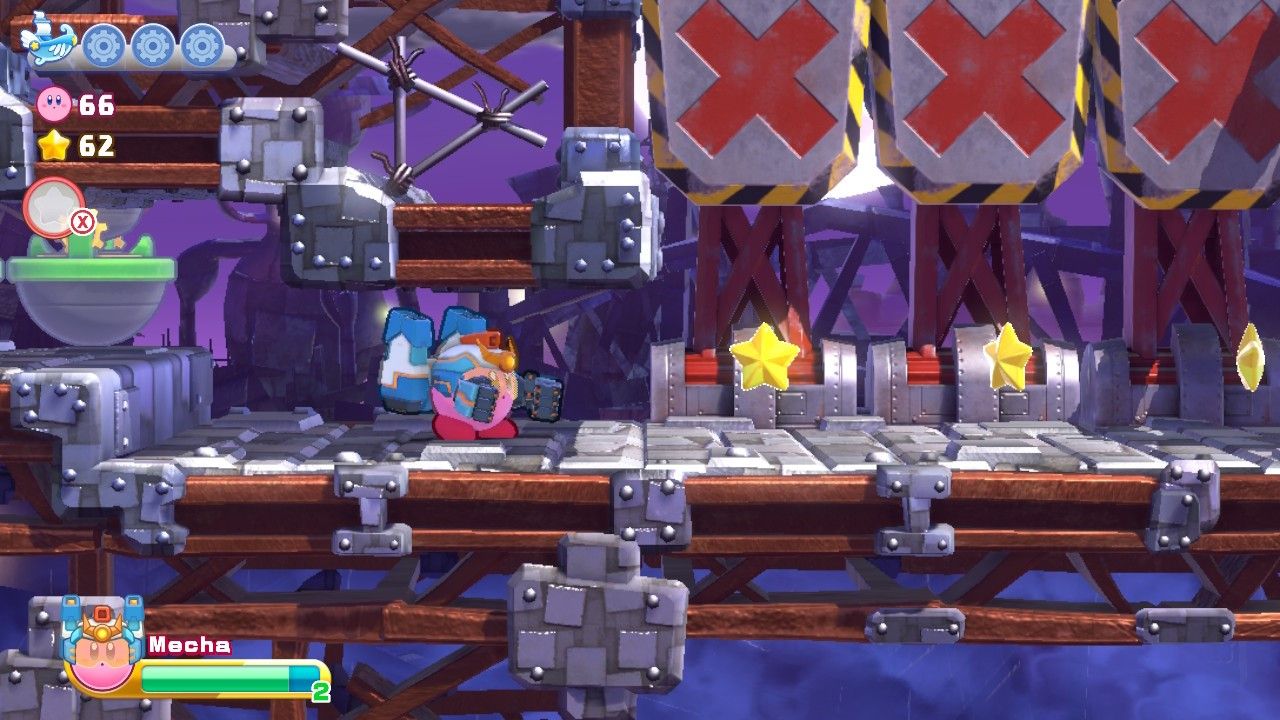 Kirby's Return To Dream Land Deluxe Egg Engines Stage One Platforms Ahead Ready To Squash Kirby