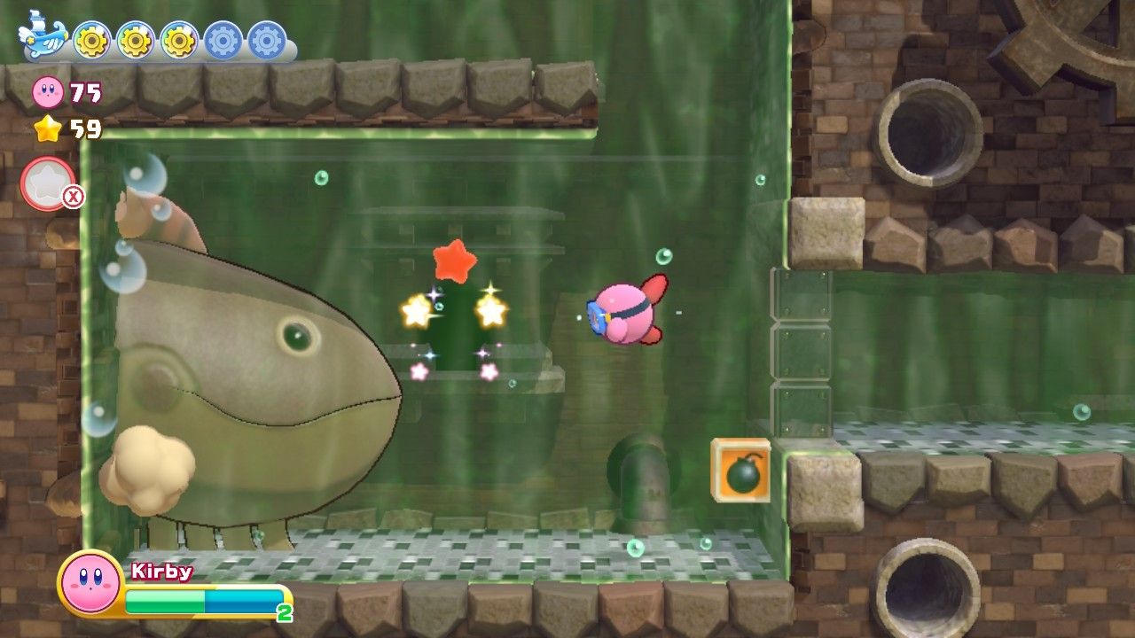 Kirby's Return To Dream Land Deluxe Egg Engines Stage Three Secret Star Door Behind Fish