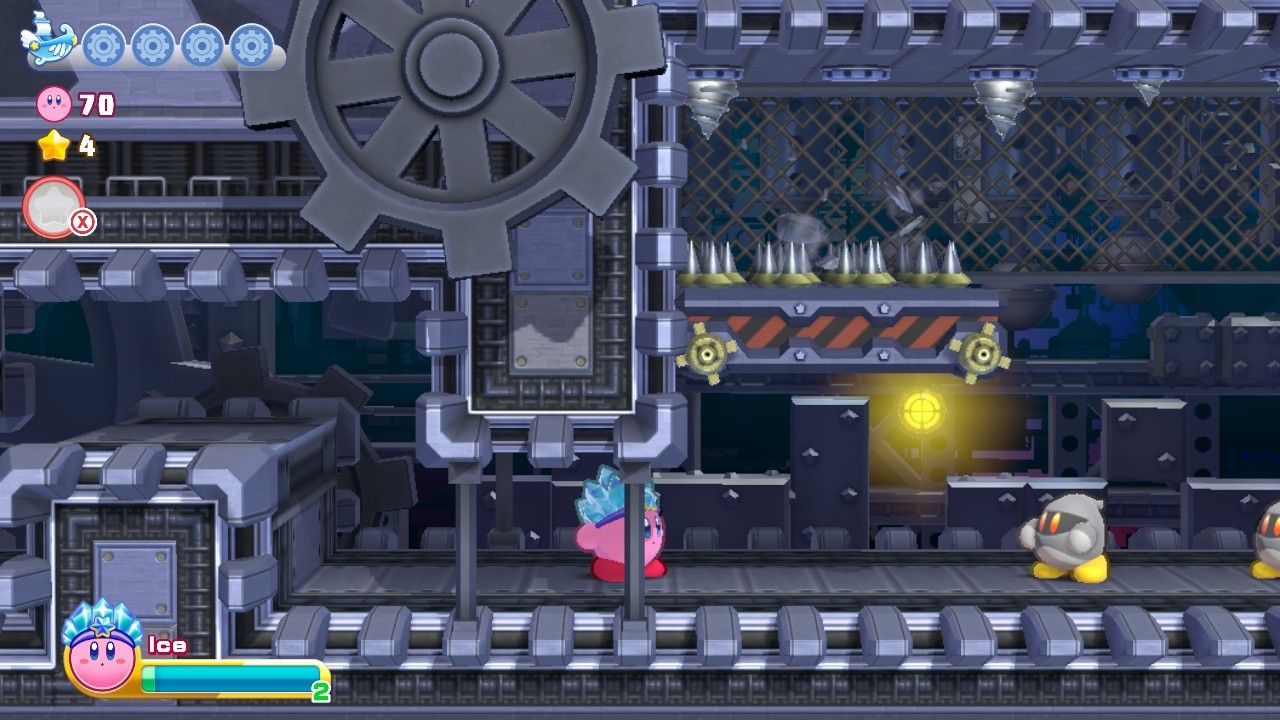 Kirby's Return To Dream Land Deluxe Egg Engines Stage Two Kirby Under Moving Platform