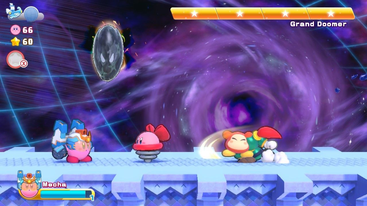 Grand Doomer in a protective ball as normal enemies attack Kirby