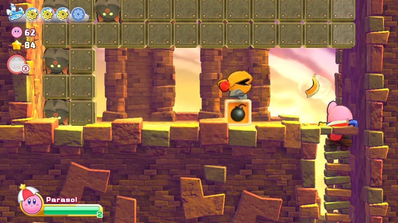 Kirby's Return To Dream Land Deluxe Nutty Noon Stage Three Enemy Throws Blade At Kirby