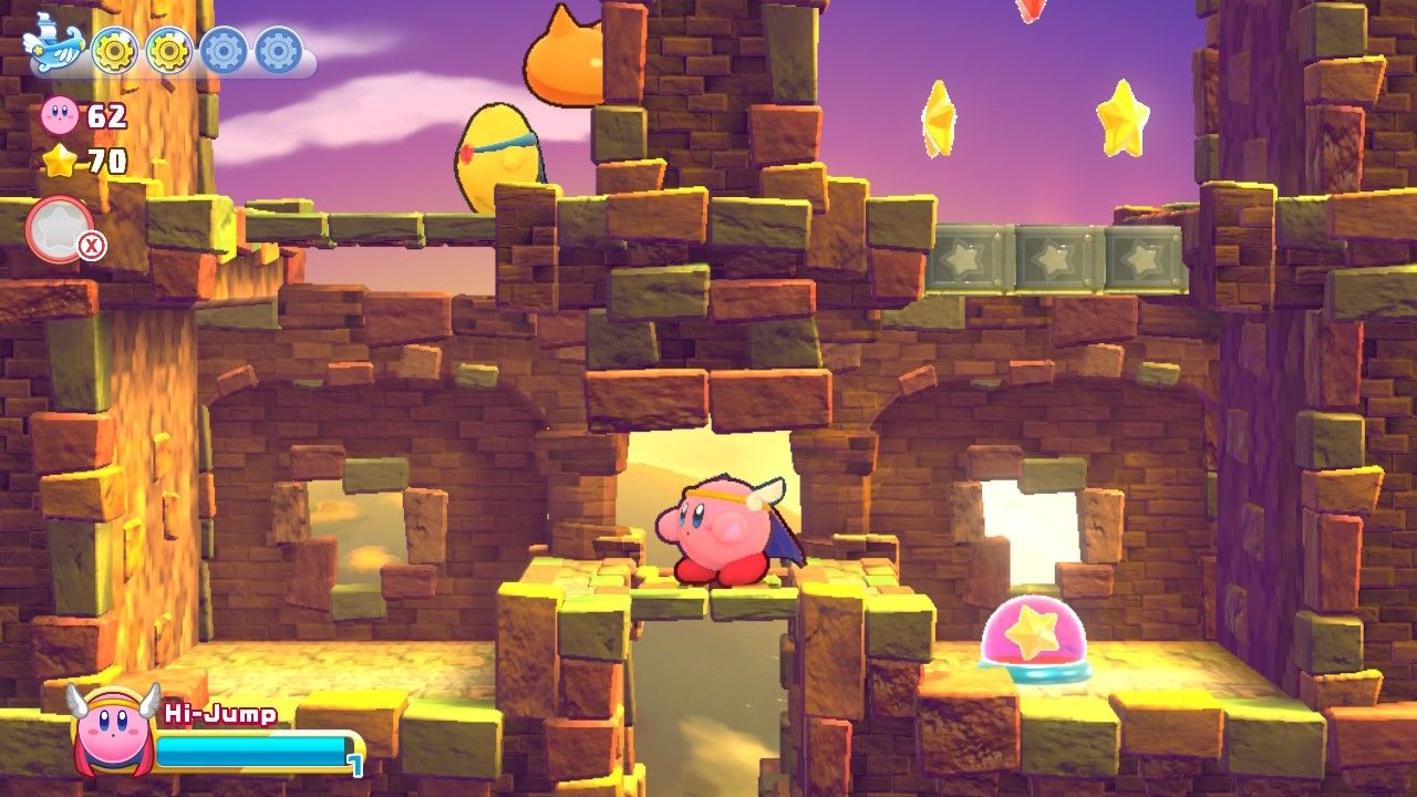 Kirby's Return To Dream Land Deluxe Nutty Noon Stage Three Star Button Behind Kirby On The Right