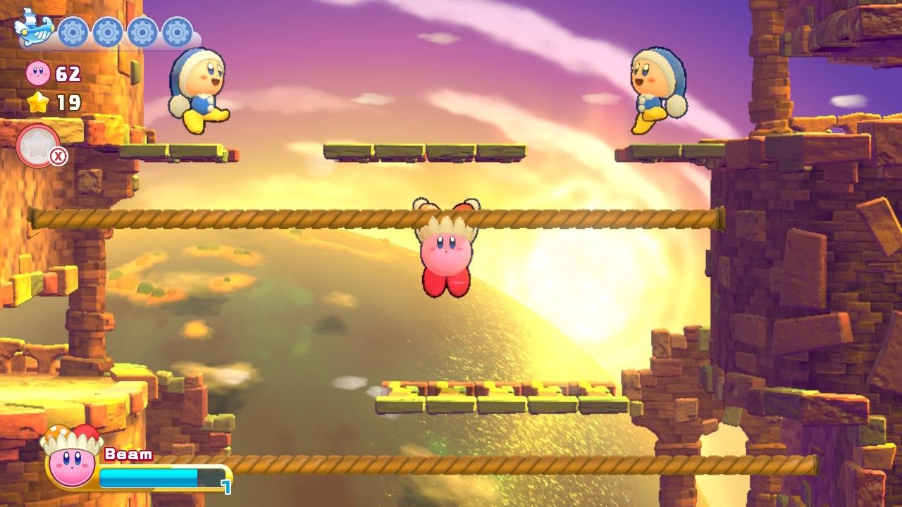 Kirby's Return To Dream Land Deluxe Nutty Noon Stage Three Two Enemies Above Kirby