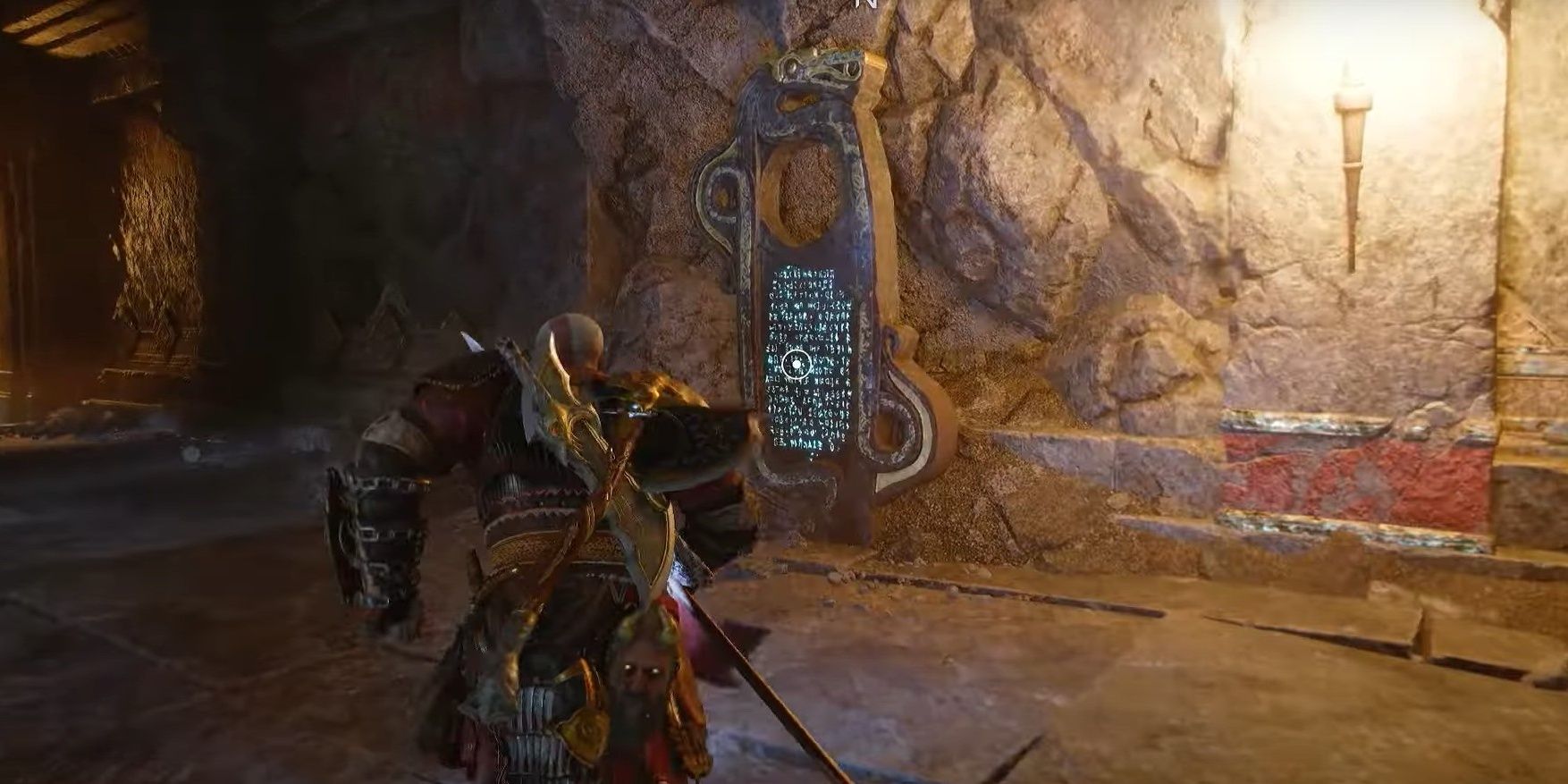 Kratos approaching a lore marker-2
