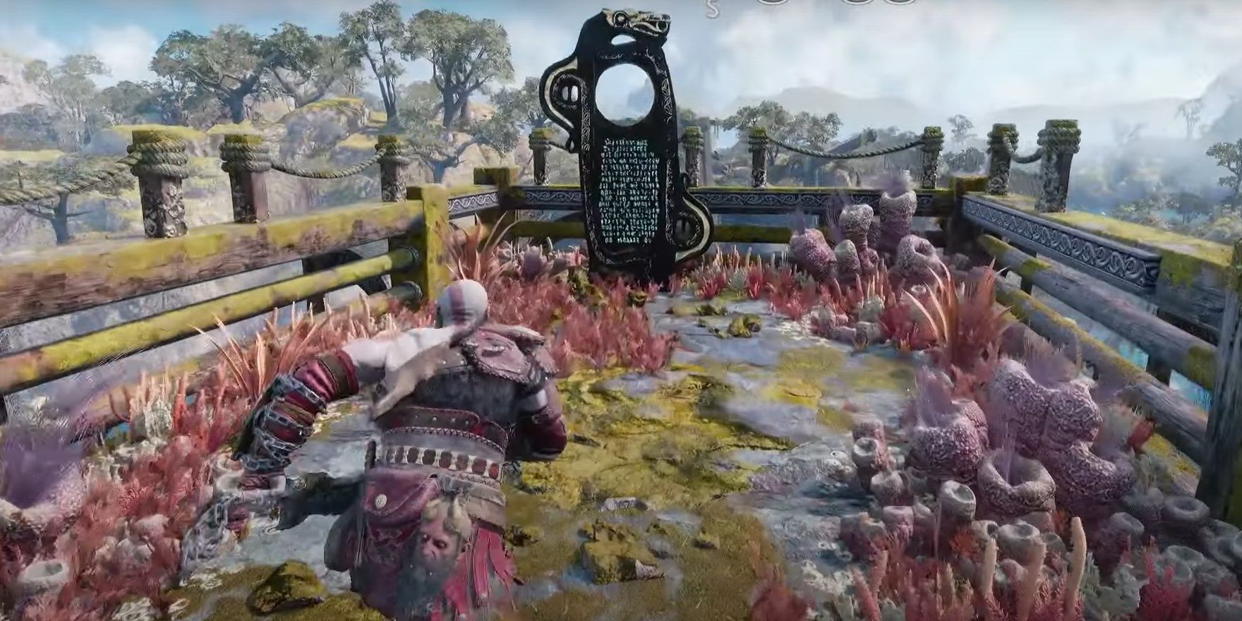 Kratos approaching a Lore marker