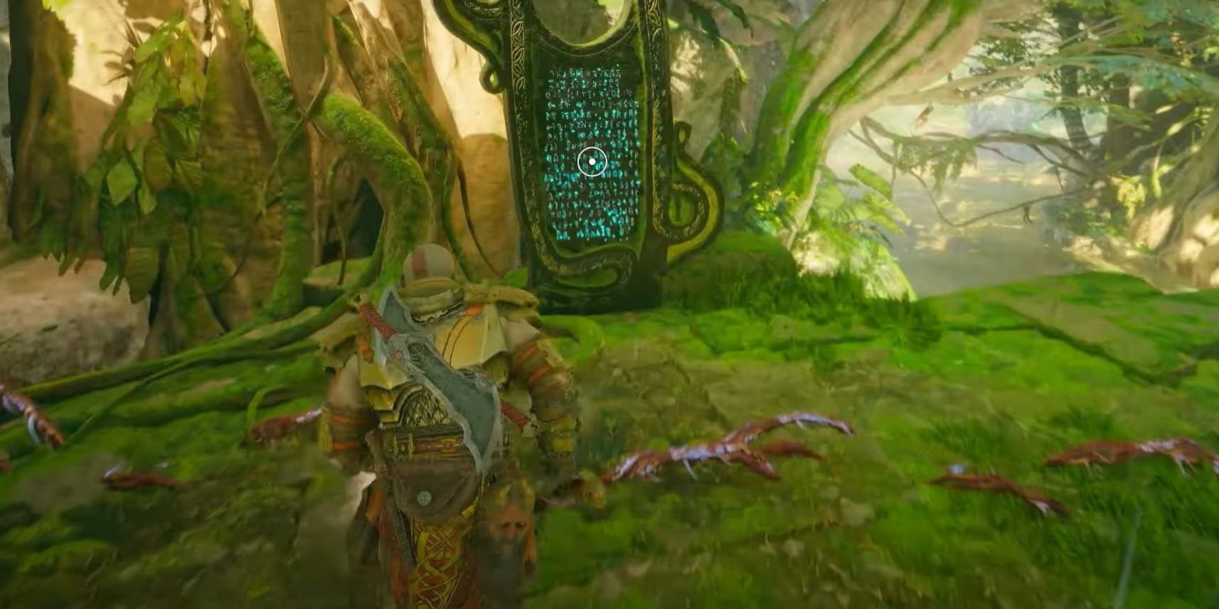 Kratos approaching lore marker in Noatun's Garden-1