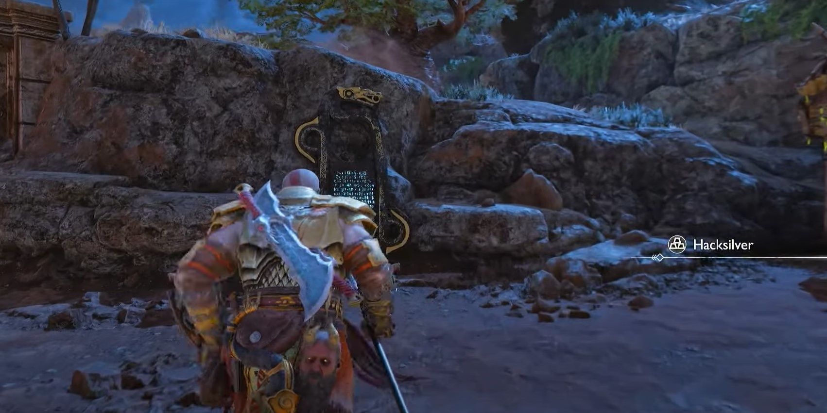 Kratos approaching the Lore Marker in the Plains-1