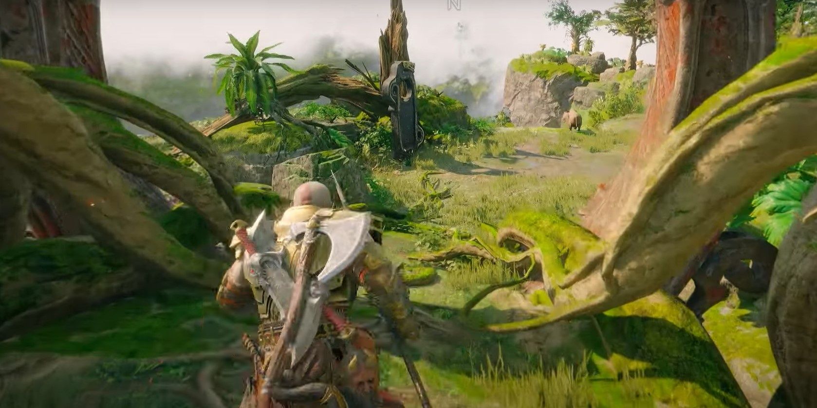 Kratos heading to a Lore Marker in the Western Barri Woods