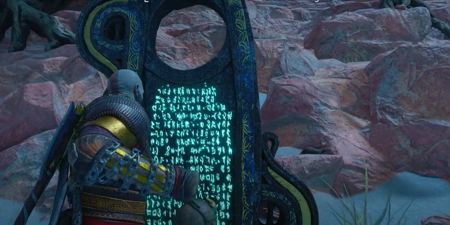 Kratos reading a Lore Marker-1