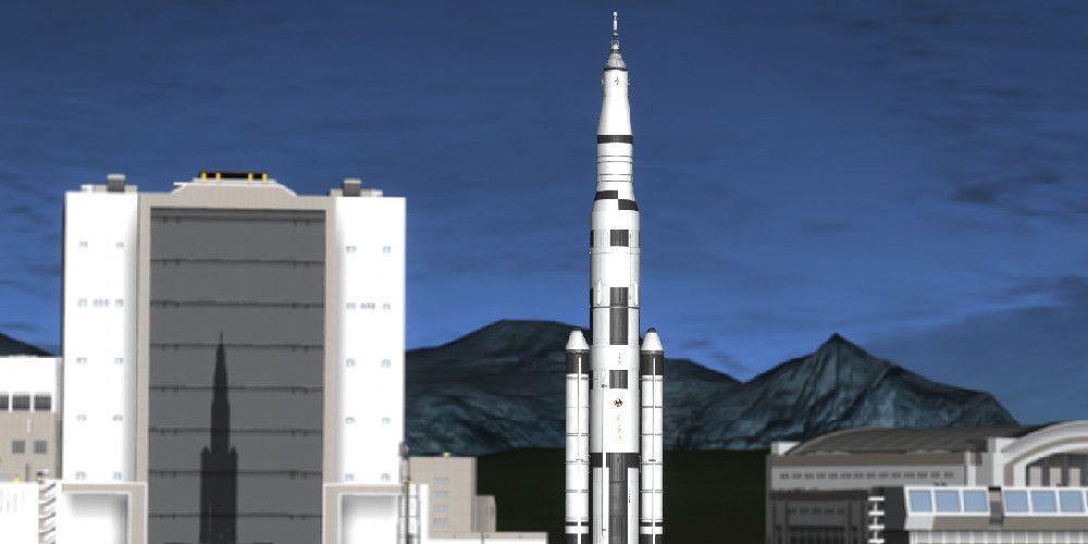 KW Rocketry Ship Casting Shadow On Building In Kerbal Space Program