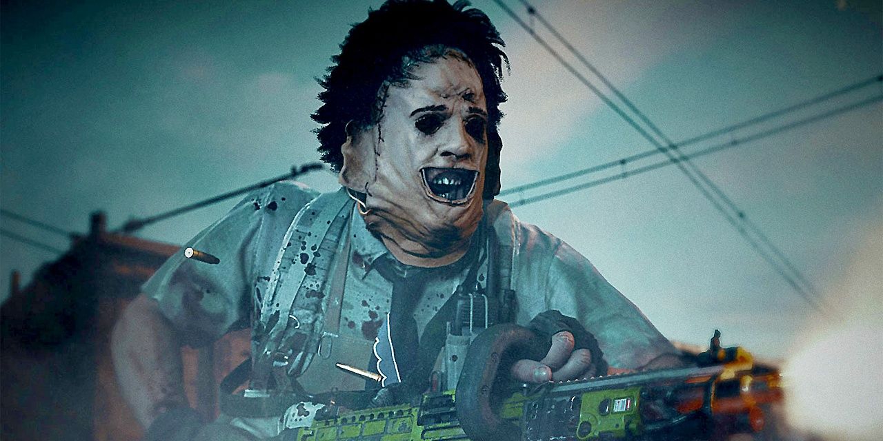 Leatherface wielding a gun