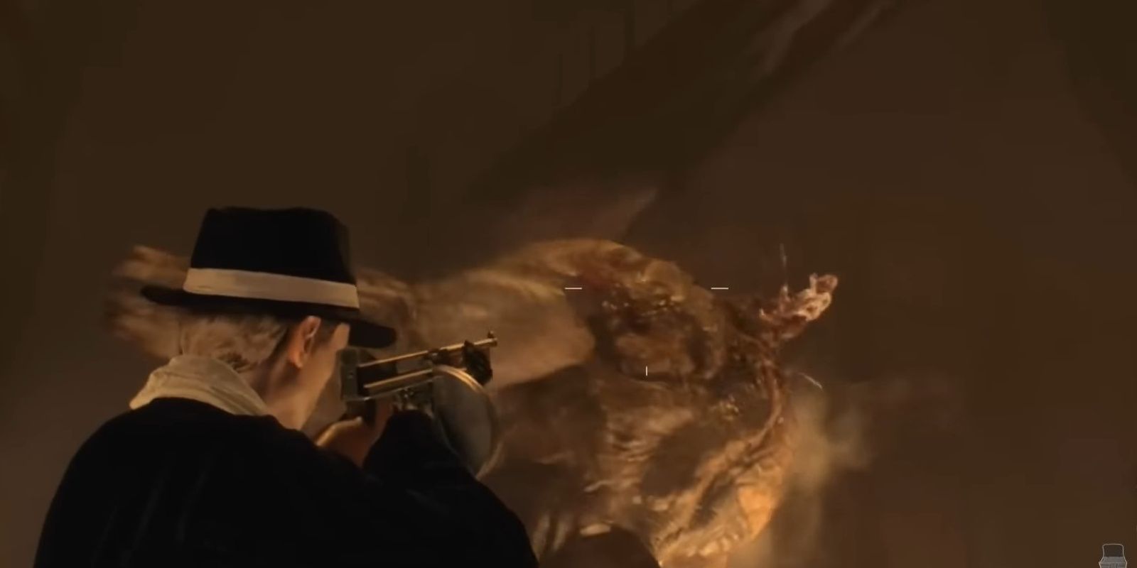 Leon battling an El Gigante with the Chicago Sweeper in Resident Evil 4 Remake.
