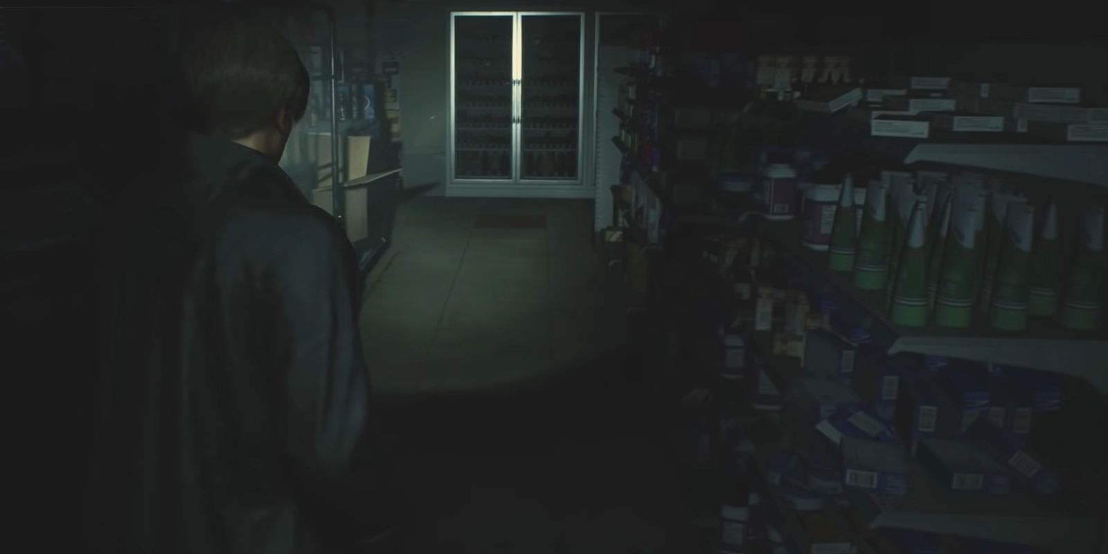 Leon exploring the gas station in the Resident Evil 2 remake.
