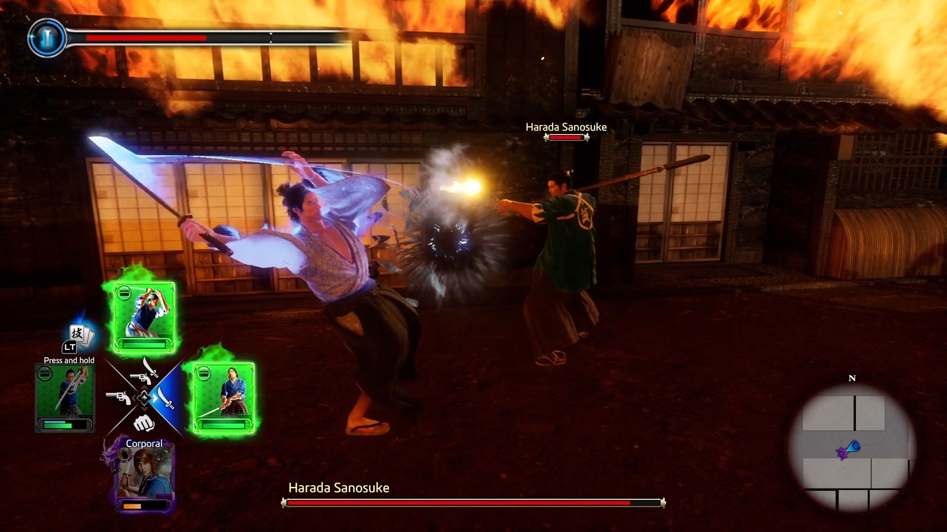 Like A Dragon Ishin, Harada's gun breaking Ryoma's guard