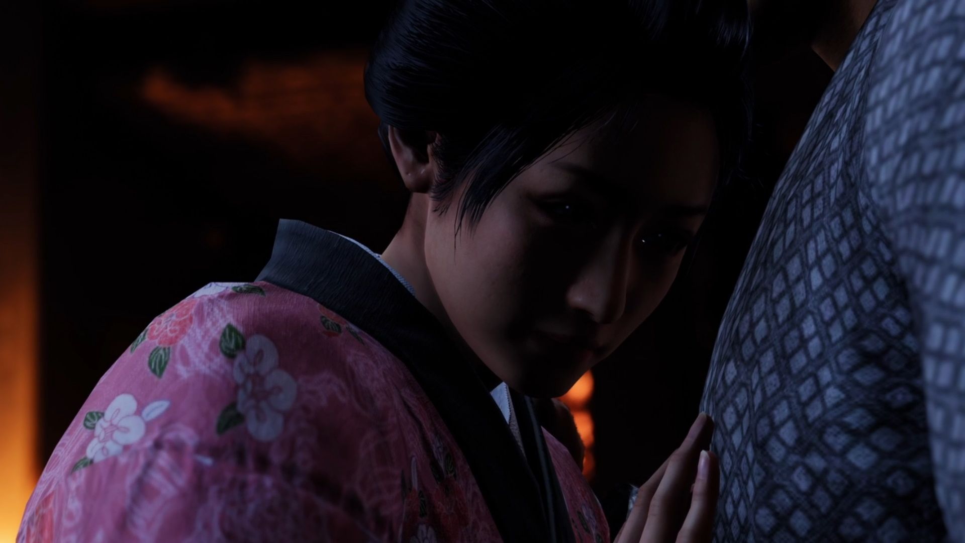 Like A Dragon Ishin, Oryo embracing Ryoma