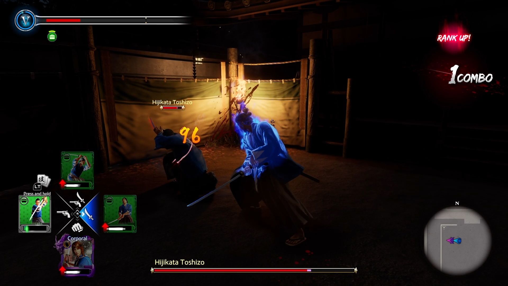 Like A Dragon Ishin, Ryoma attacking Hijikata's back