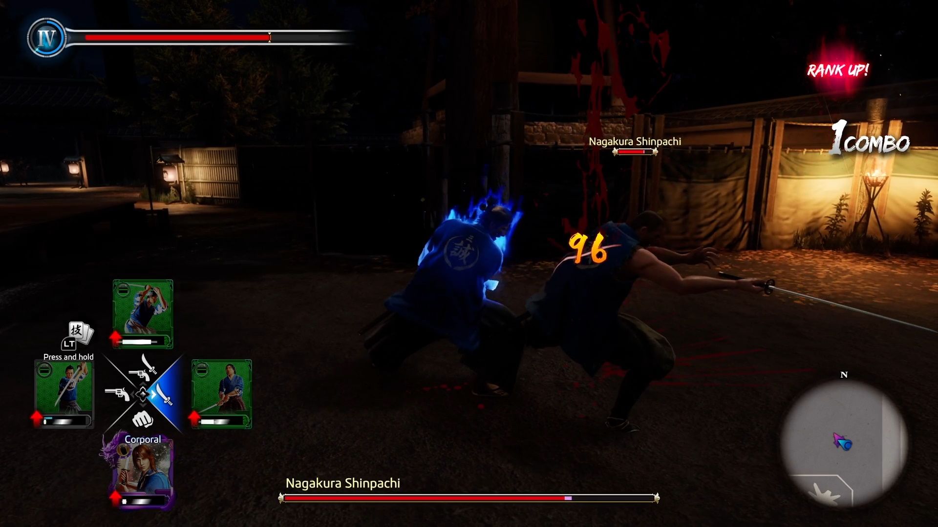 Like A Dragon Ishin, Ryoma attacking Nagakura from behind