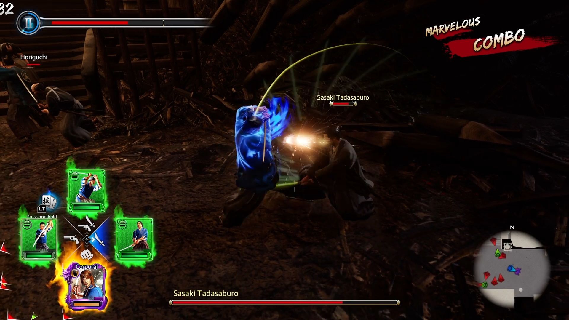 Like A Dragon Ishin, Ryoma blocking Sasaki's sword swing
