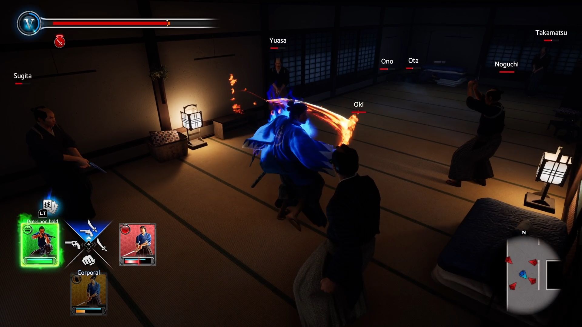 Like A Dragon Ishin, Ryoma dancing around the gunmen