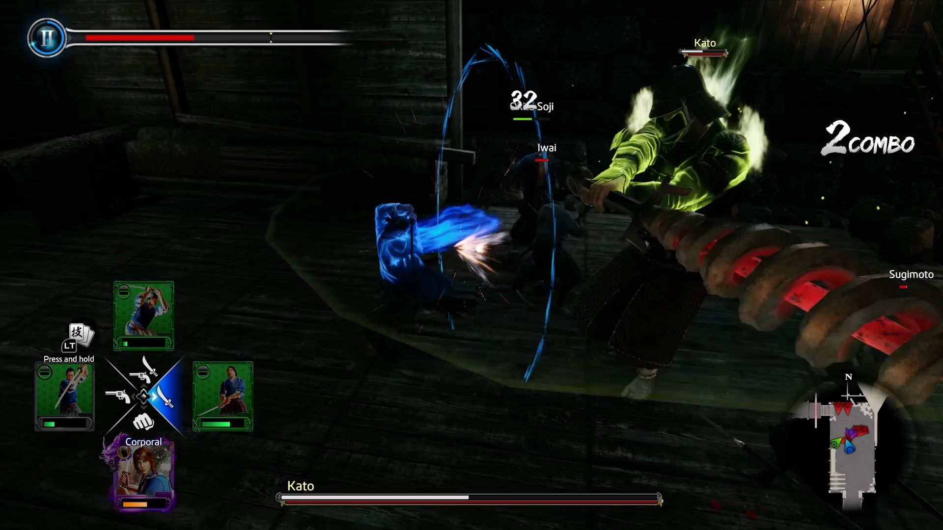 Like A Dragon Ishin, Ryoma defending against the giant