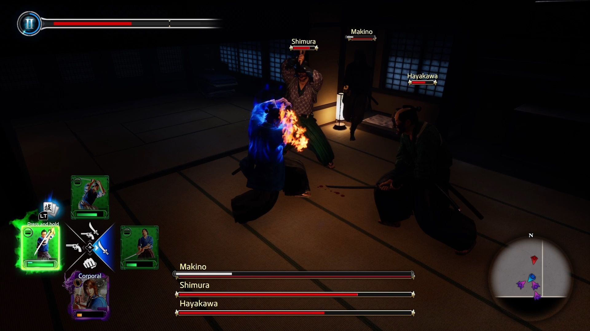 Like A Dragon Ishin, Ryoma defending against the group of armored samurai