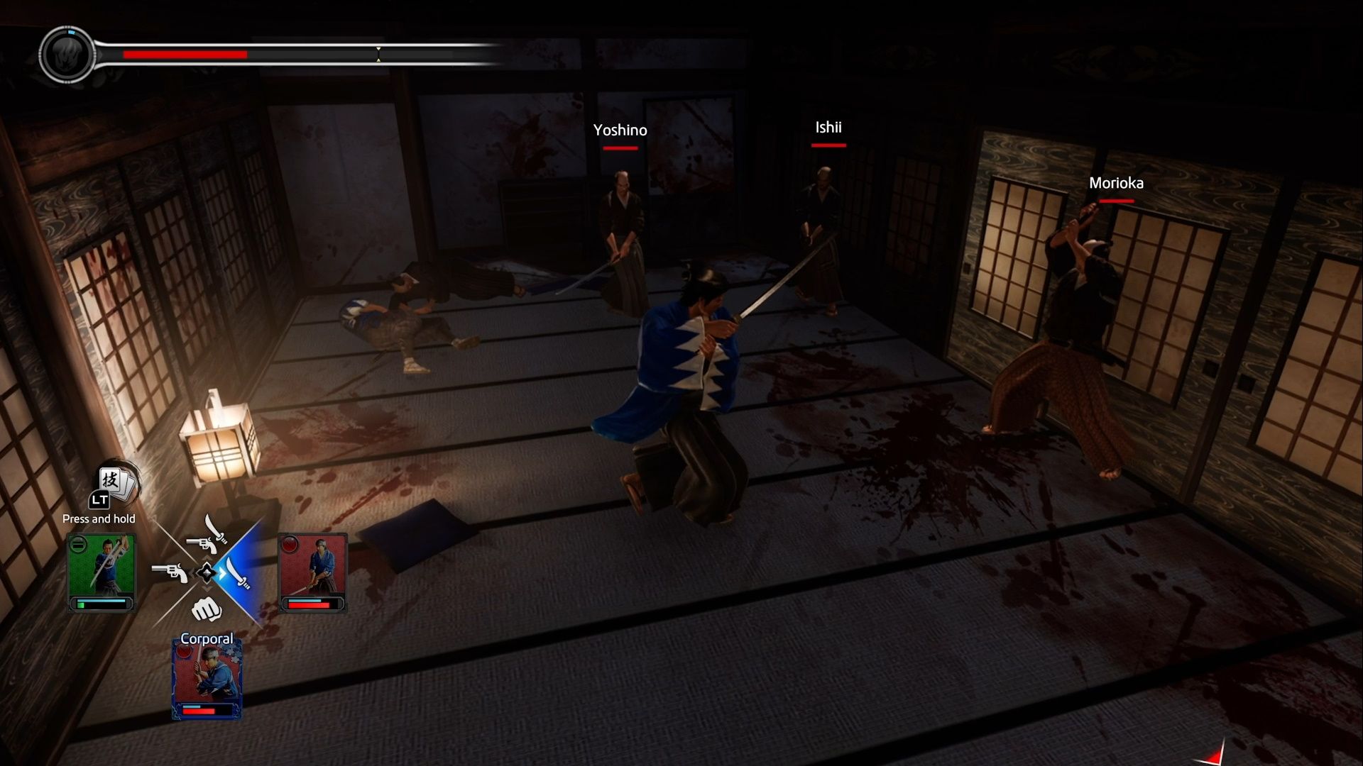 Like A Dragon Ishin, Ryoma facing off against three swordsmen