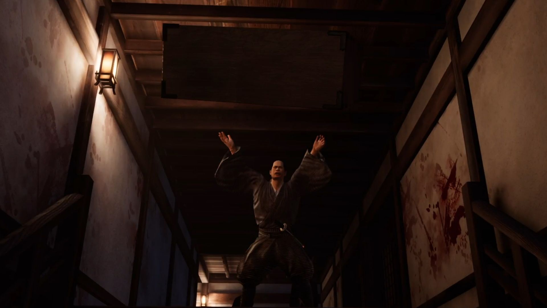 Like A Dragon Ishin, Someone throwing a shelf down the stairs