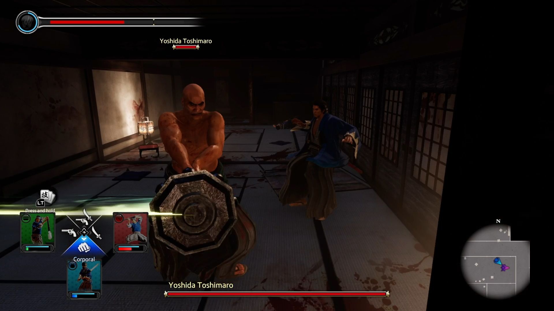 Like A Dragon Ishin, Yoshida swinging his club