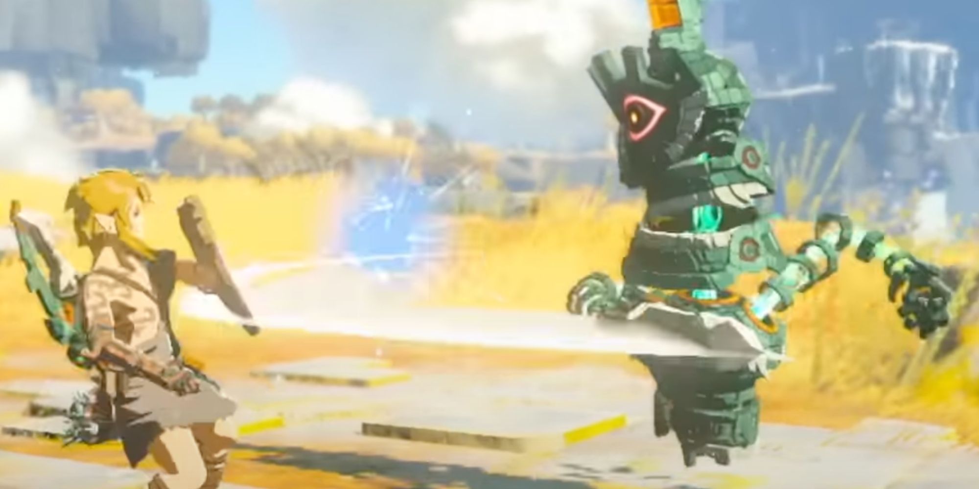 Link Fighting A Guardian With A Fused Weapon