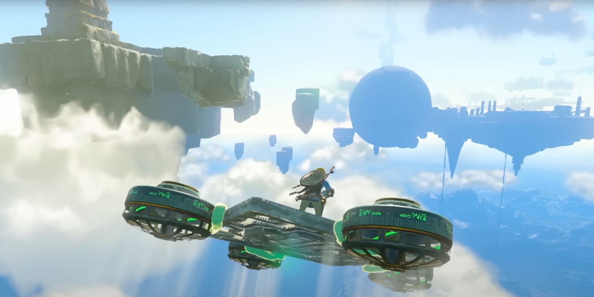 Link On A Fused Flying Contraption Surrounded By Sky Islands