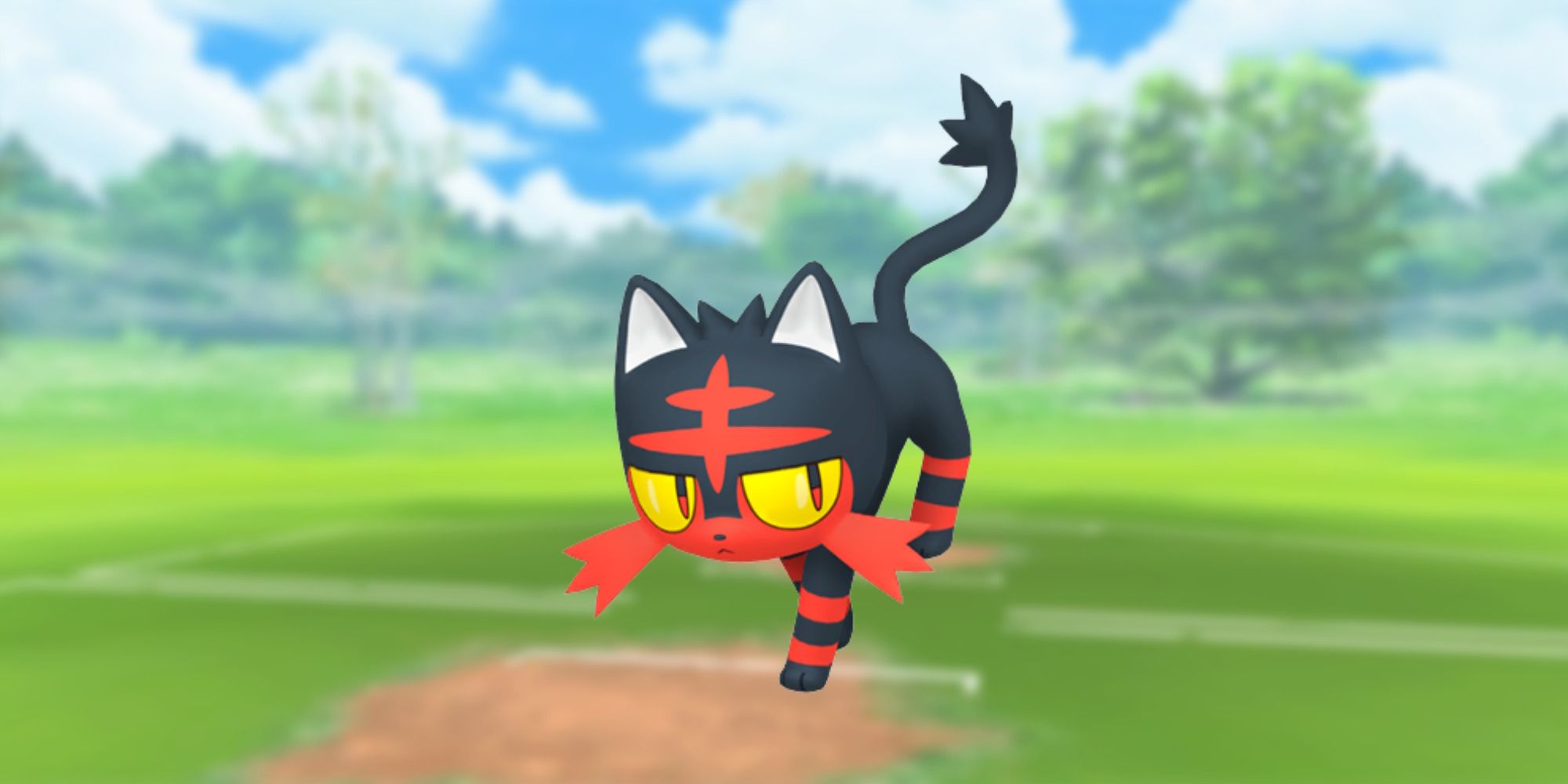Litten from Pokemon with the Pokemon Go battlefield as the background