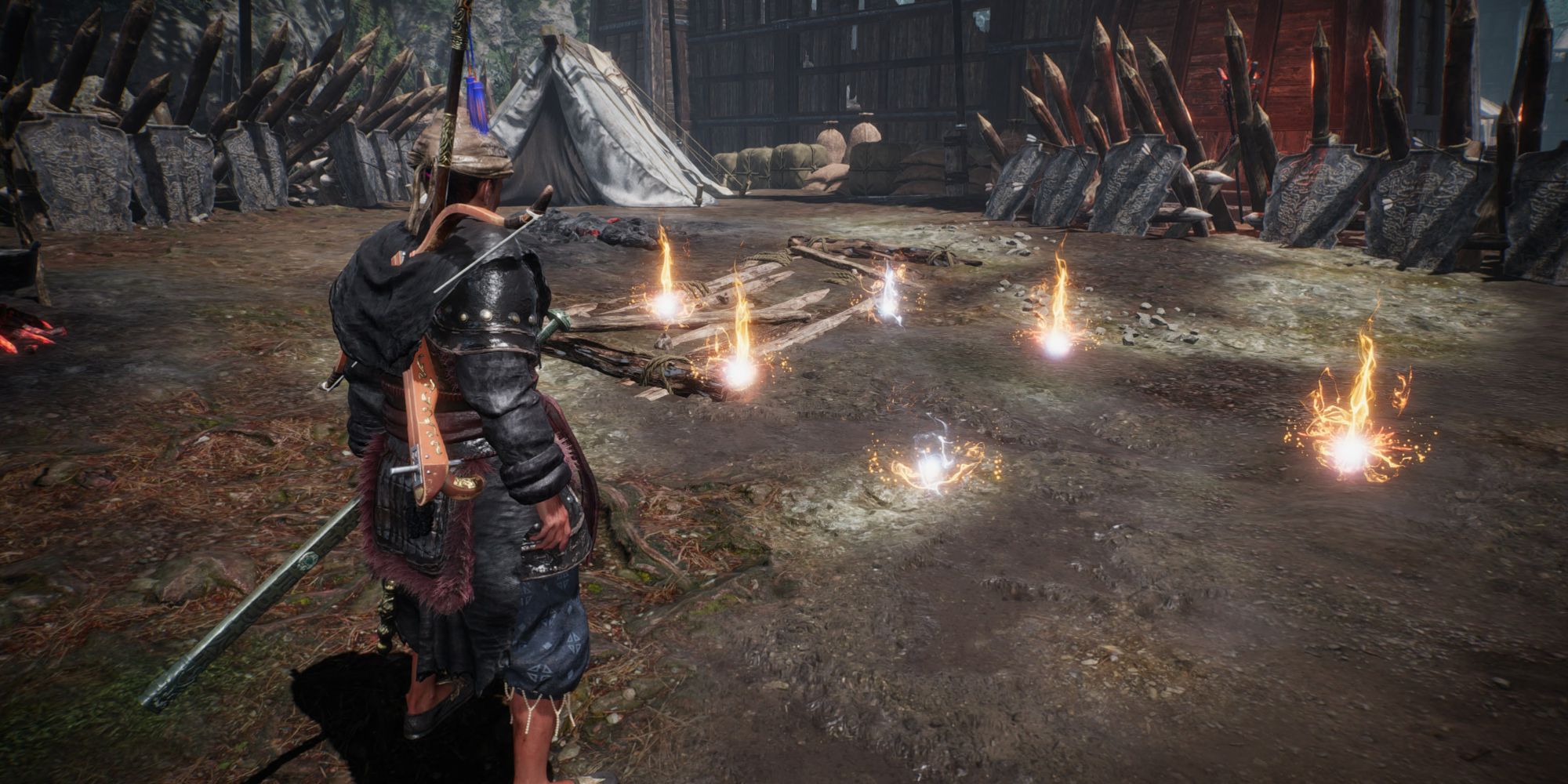 Protagonist surrounded by collectable loot - Wo Long 