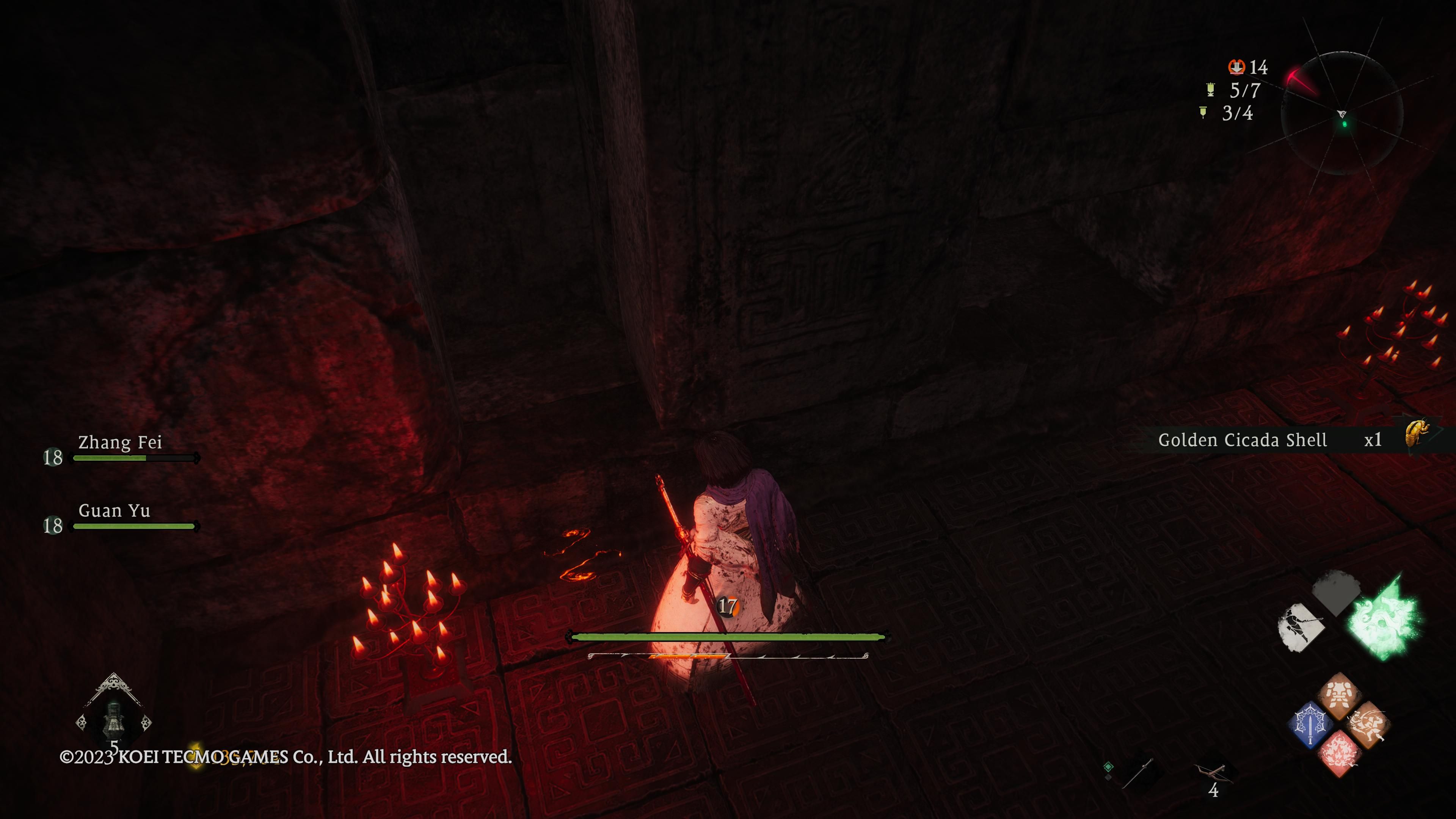 Wo Long: Fallen Dynasty - inside the catacombs of this level, we find the shell next to some candles behind a red sack