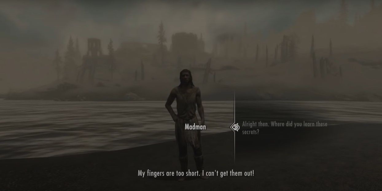 Madman talking to Dragonborn in The Elder Scrolls 5: Skyrim