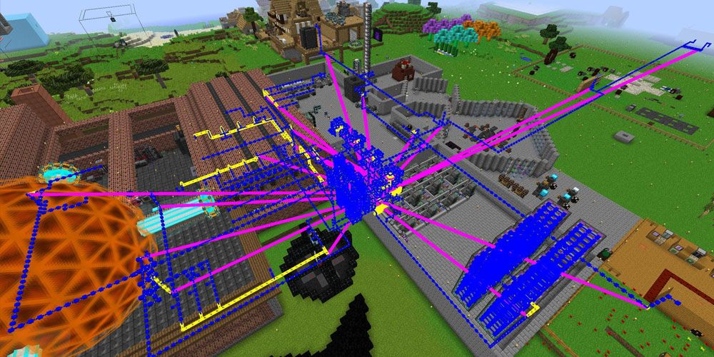 Minecraft Enigmatica Expert 2 Top-down view of energy lines running across the screen