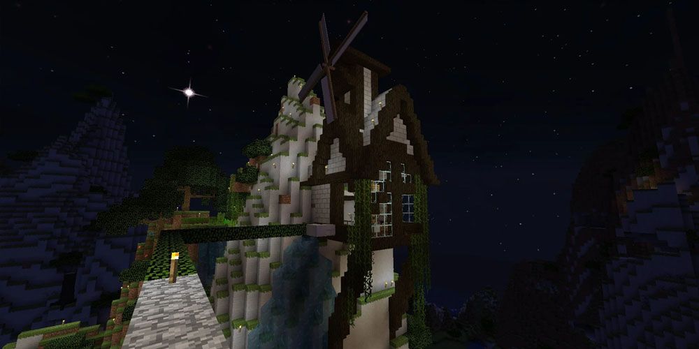 Minecraft Rebirth of the Night A house with a windmill attached