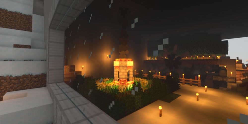 Minecraft Winter Rescue Looking out a window at a heat source