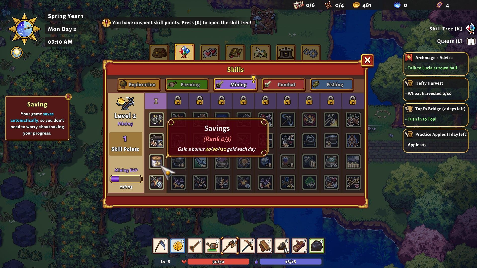 All the skills on the Mining Skill Tree in Sun Haven.