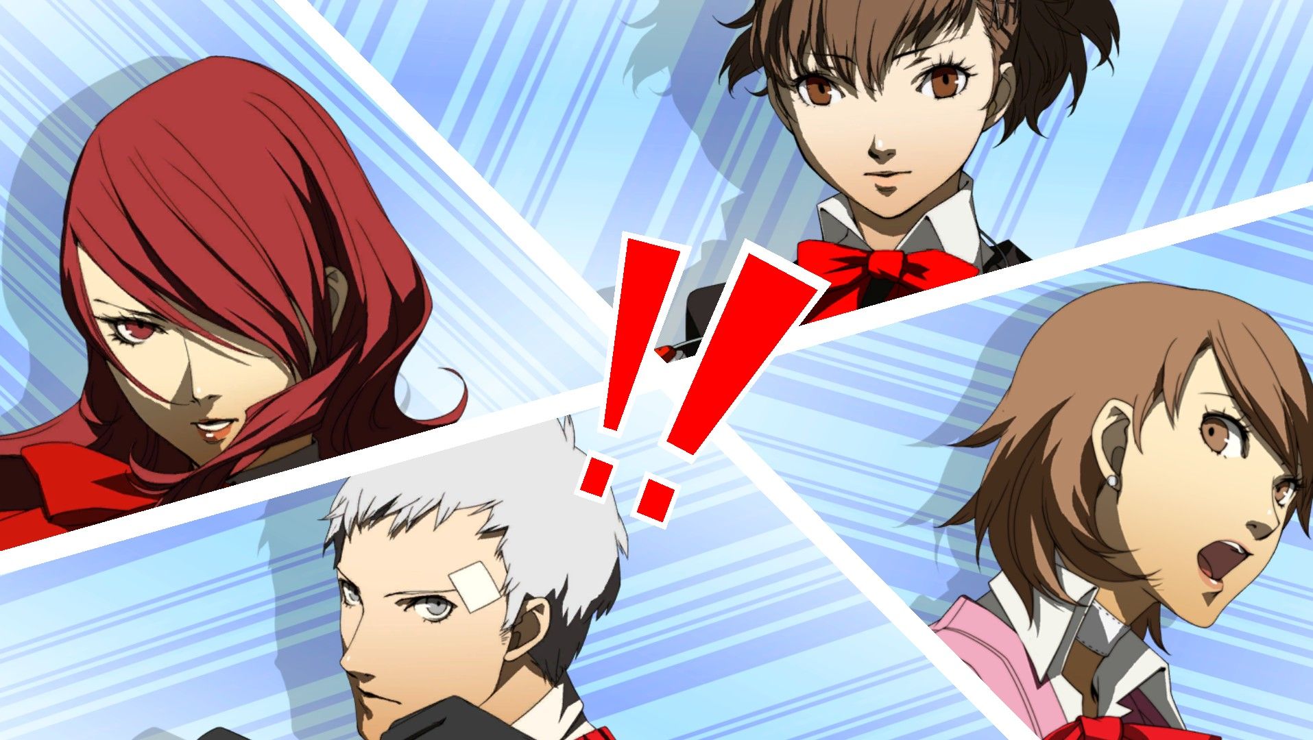 mitsuru, akihiko, yukari, and the female protagonist on an all-out attack screen in persona 3 portable