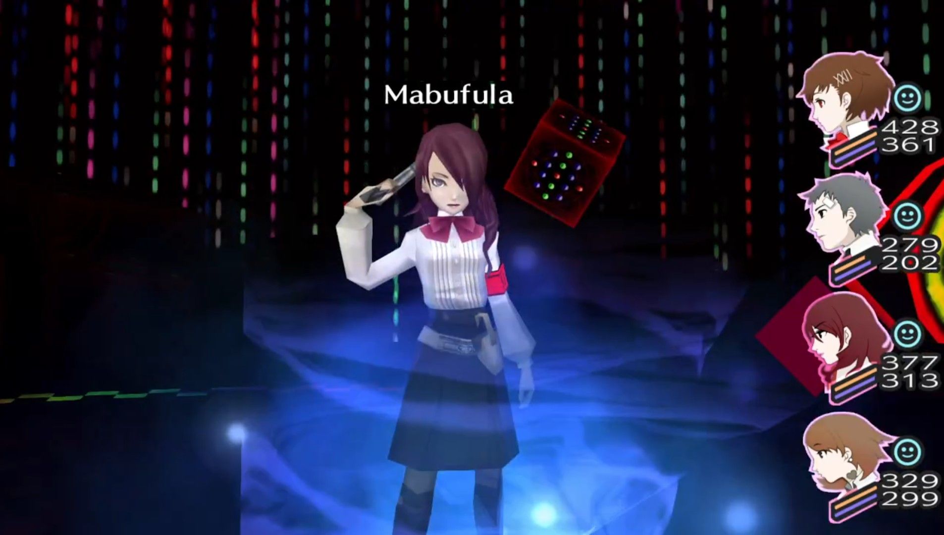 mitsuru in the harabah block of tartarus about to cast mabufula in persona 3 portable