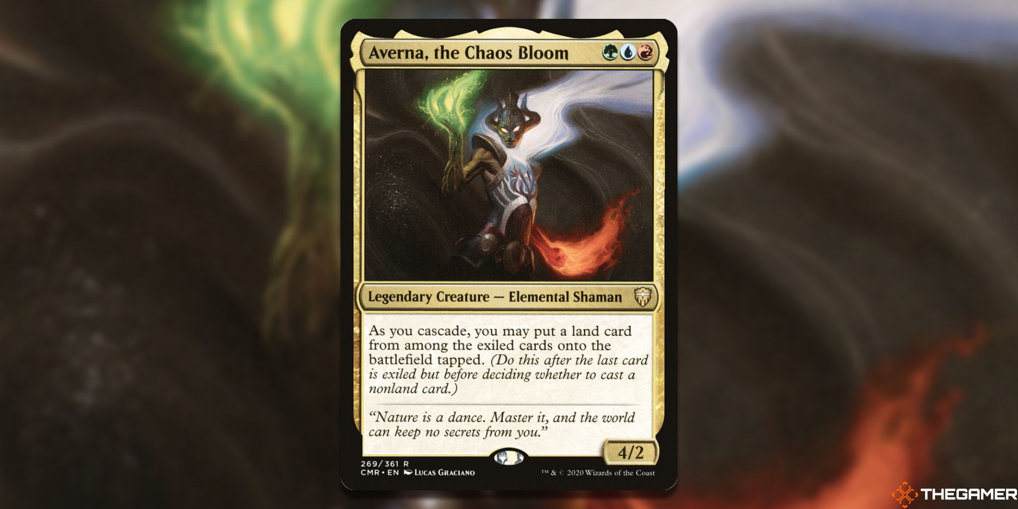 Image of the Averna the Chaos Bloom card in Magic: The Gathering, with artby Lucas Graciano