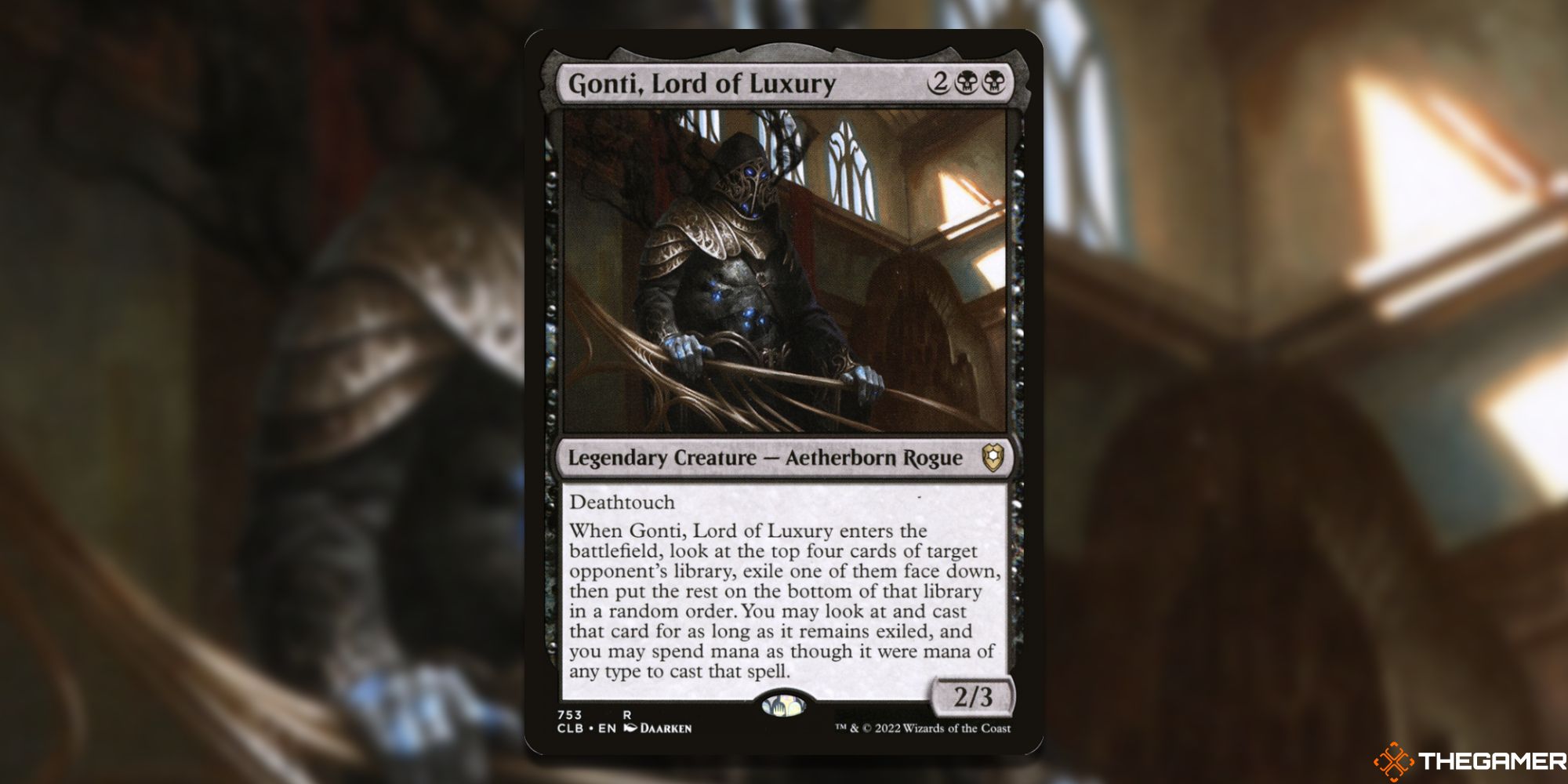 Image of the Gonti Lord of Luxury card in Magic: The Gathering, with art by Daarken