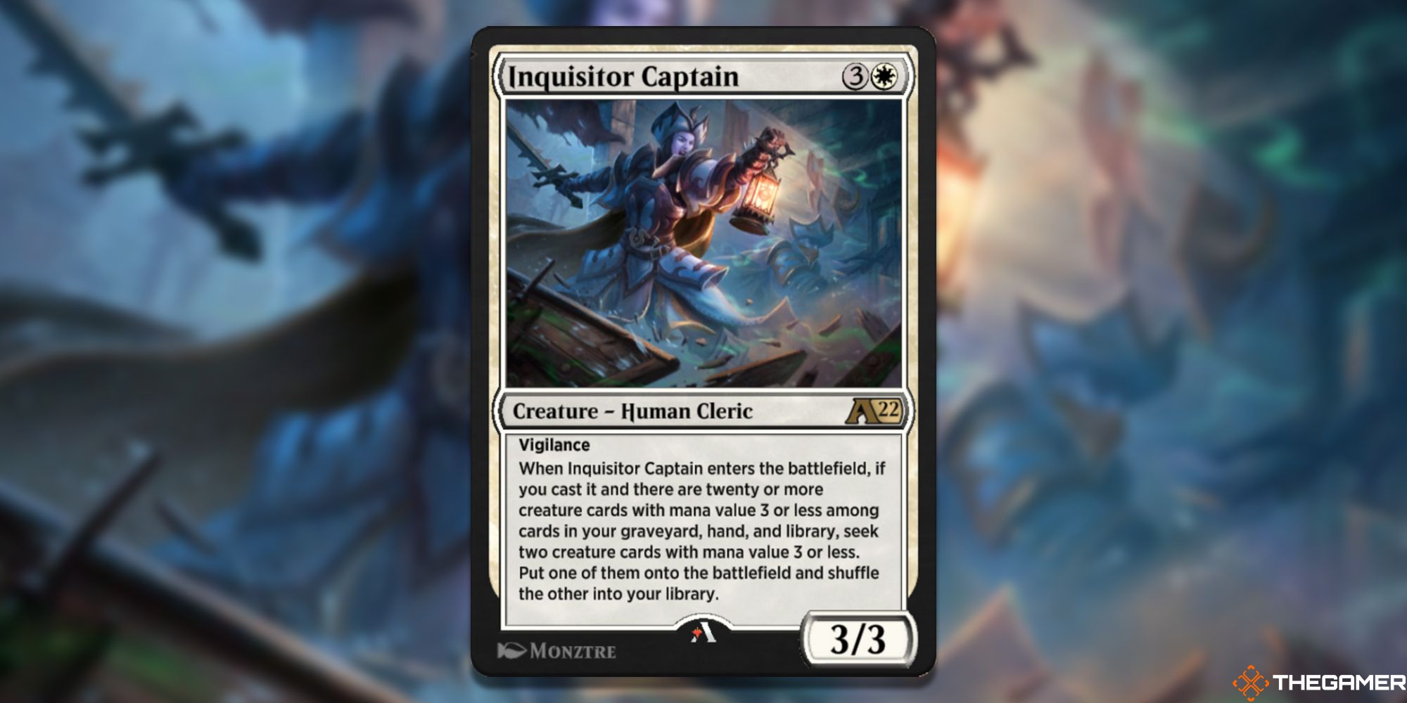Image of the Inquisitor Captain card in Magic: The Gathering, with art by Monztre