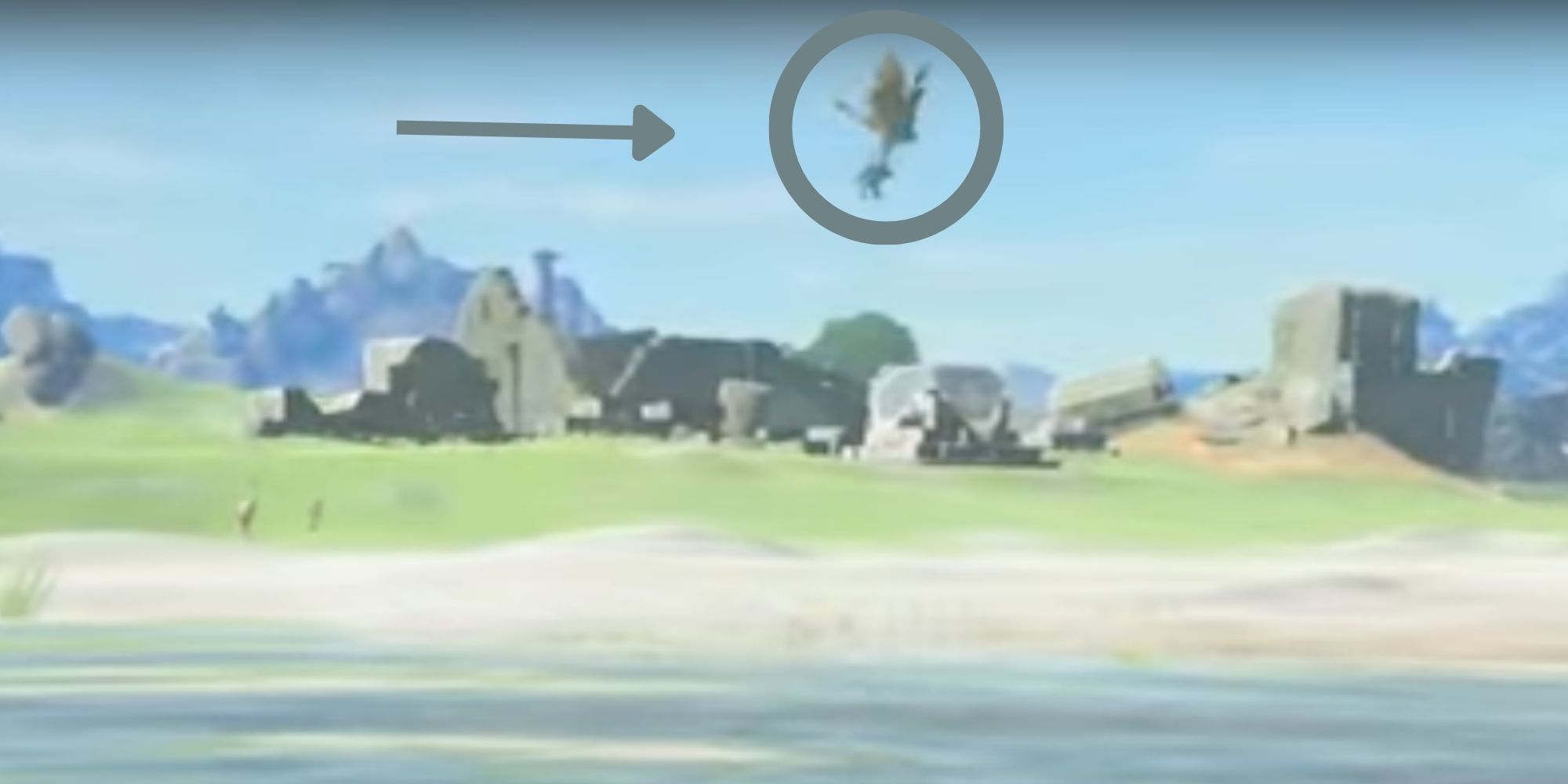 Mysterious Flying Creature Holding An Animal In Its Claws Over Ruins in Hyrule Field