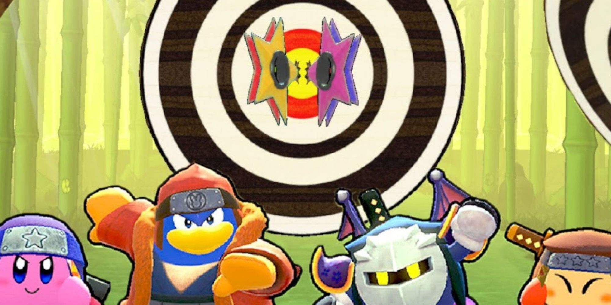 Kirby, King Dedede, Meta Knight, and Waddle Dee in Ninja Dojo